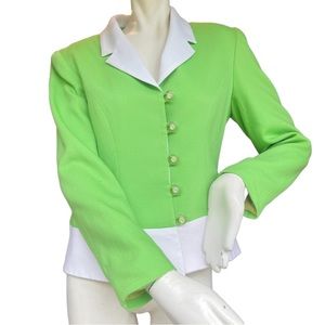 Vintage 80's Cachè Lime Green and White Button Down Jacket | MADE IN USA Size 6